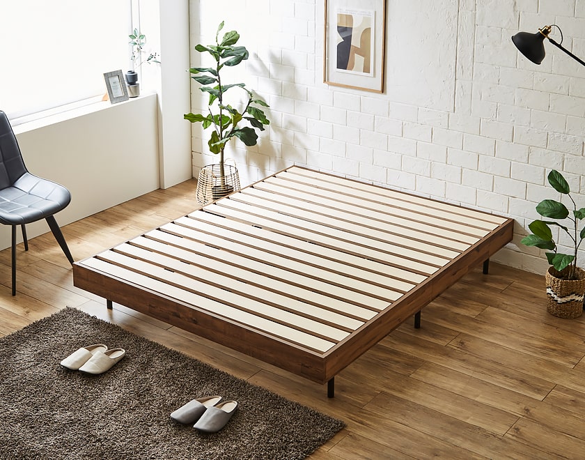 すのこベッド ベッドフレームのみ クイーン 木製 ヘッドレスベッド