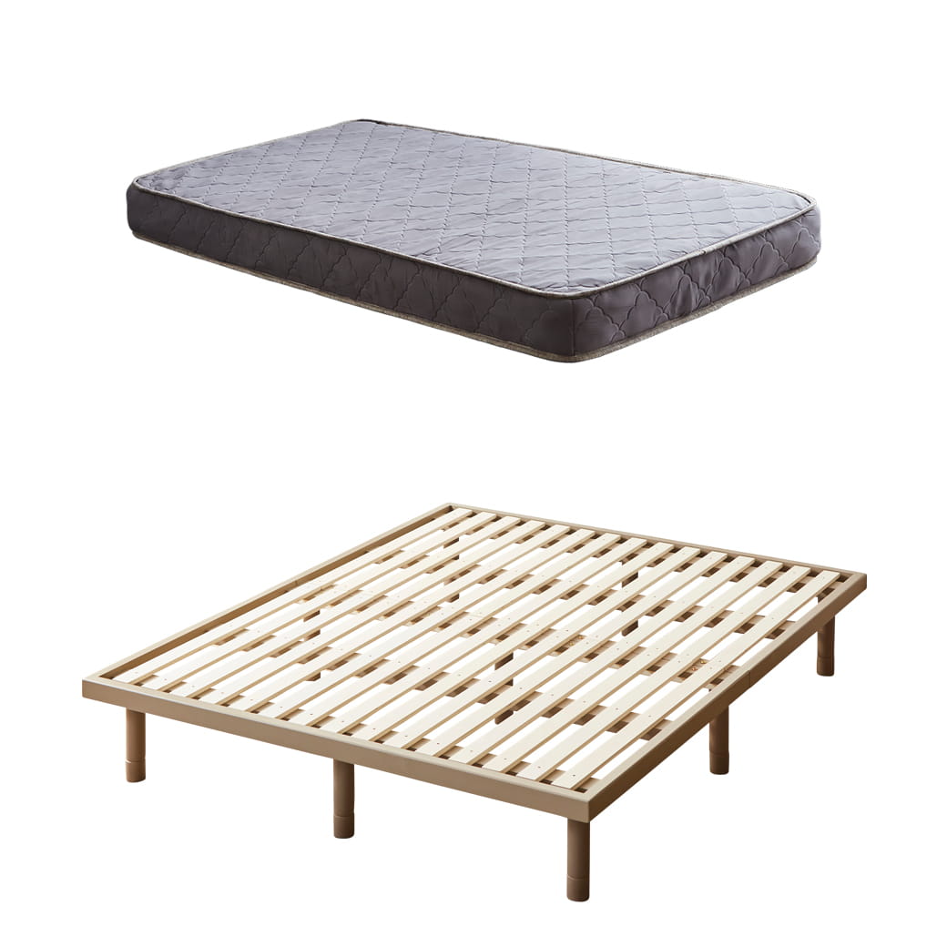 すのこベッド クイーン 木製 厚さ15cmポケットコイルマットレスセット 耐荷重350kg ヘッドレス 高さ4段階 低ホルムアルデヒド_4
