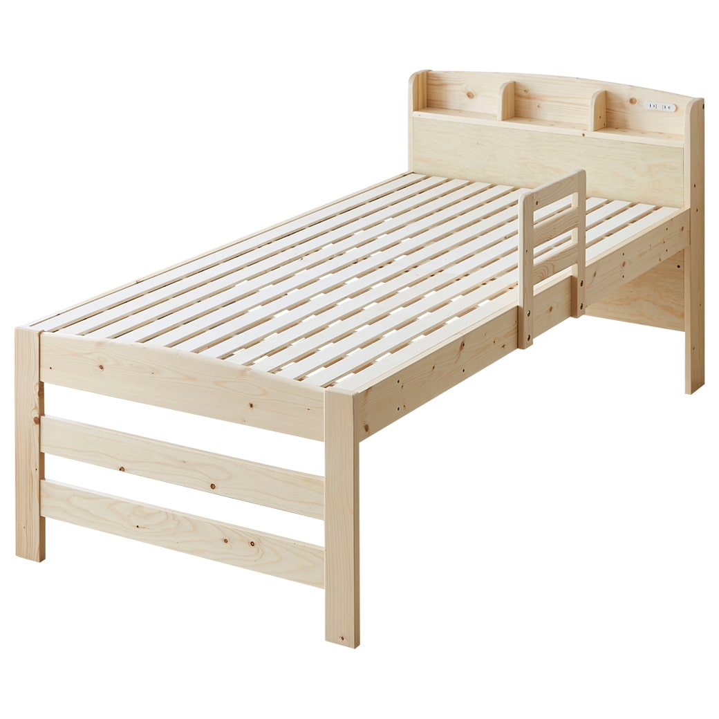 ベッド すのこベッド ハイタイプ シングル フレームのみ 木製 高さ調節可能 サイドガード付き コン...