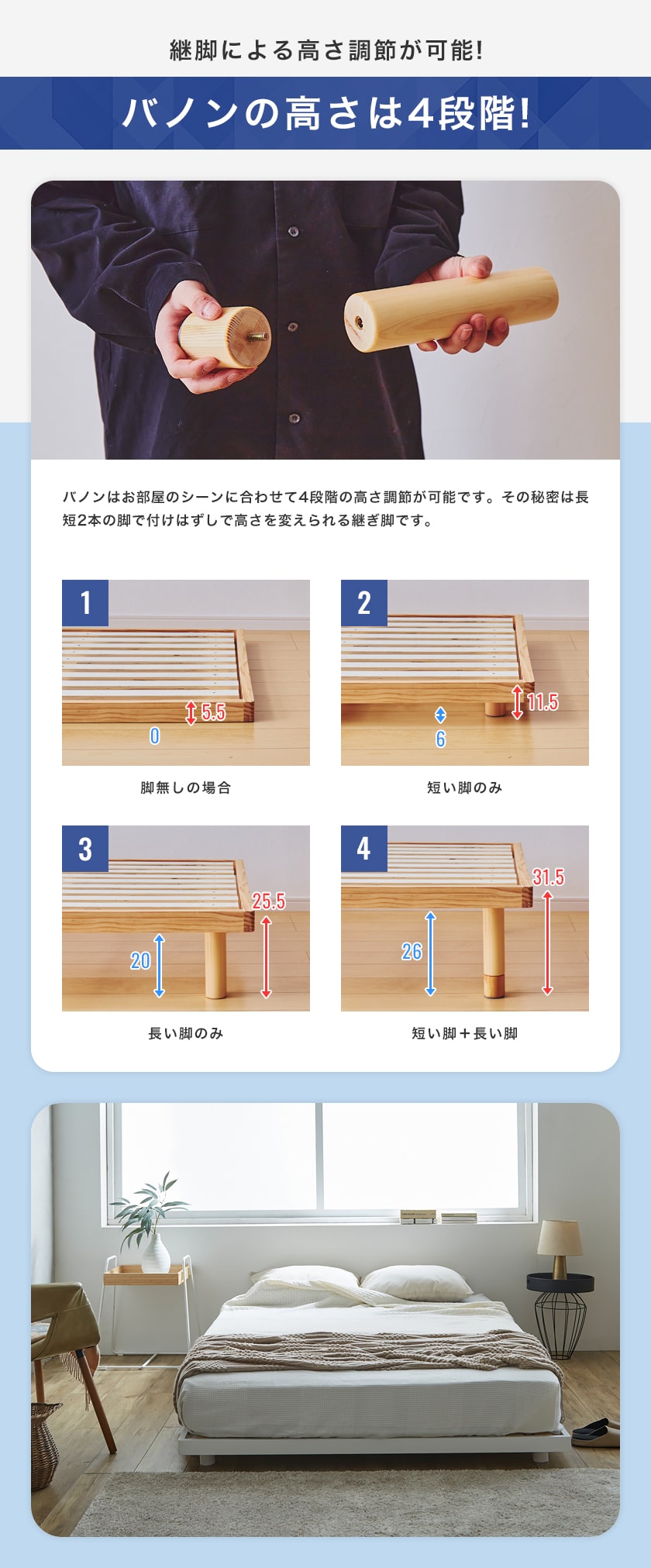 4段階の高さ調節が可能