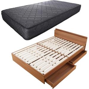 LYCKA2 リュカ2 すのこベッド クイーン ポケットコイルマットレス付き 木製ベッド 引出し付き...