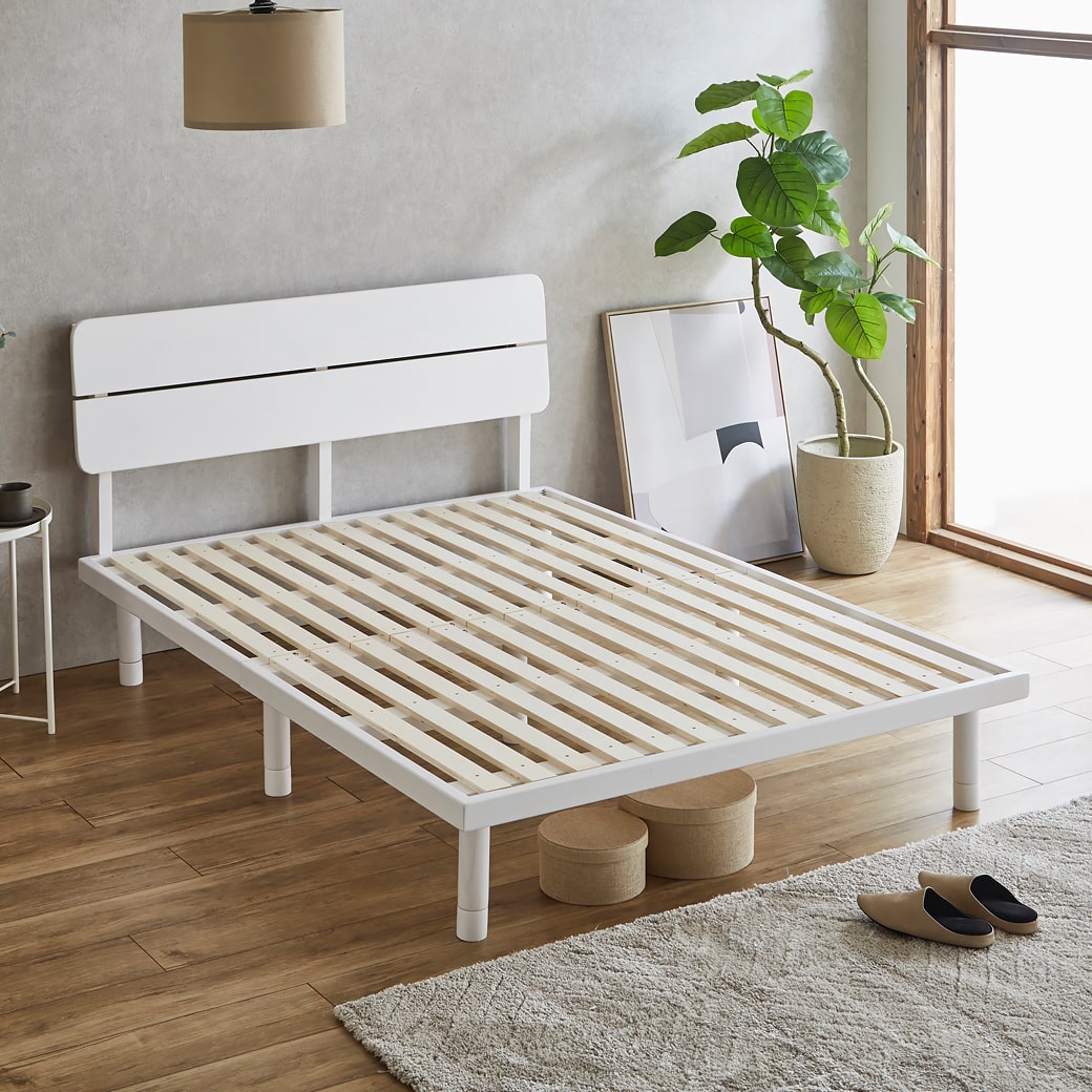 すのこベッド ダブル ベッド単品のみ 木製 耐荷重350kg 組立簡単 棚 