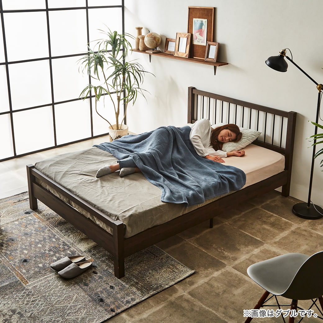 アーヴィング ヴィンテージ 木製 すのこ ダブルベッド脚付きベッドブラウン 棚付きベッド すのこベッド ベッドフレームのみ ダブル 木製
