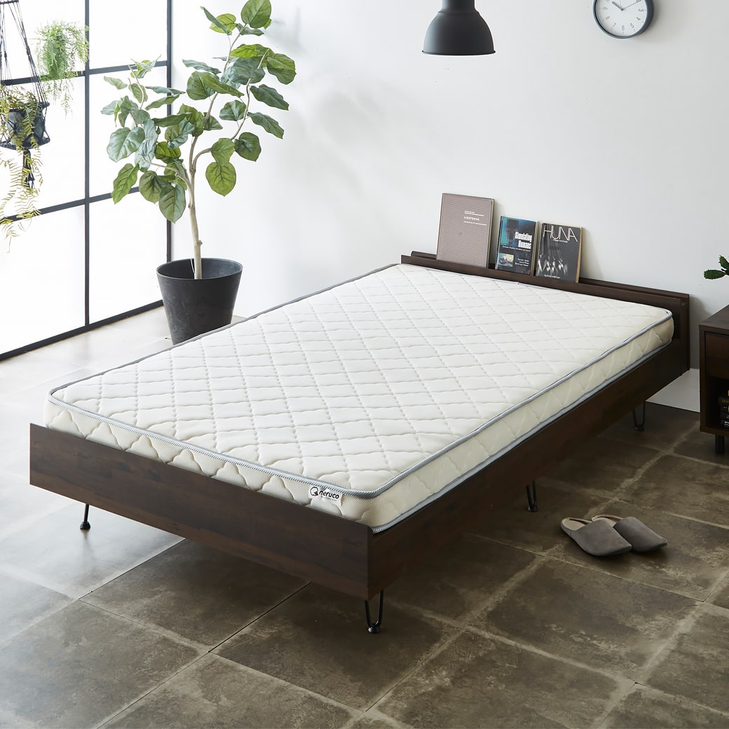 セミダブルベッド マットレス付き 幅121×奥行198×高さ77.5cm コンセント付き ダークブラウン 寝具 家具 ベット 苫小牧西店 すのこベッド セミダブル 厚さ11cmポケットコイルマットレスセット