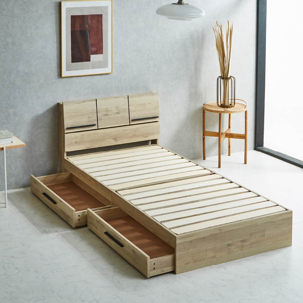 ナチュラルウッド すのこベッド 引き出し付き