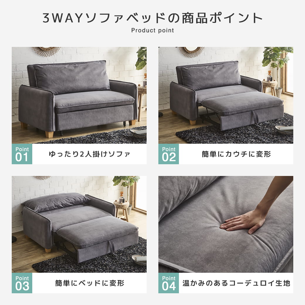 3WAYソファベッド 強化生地タイプの商品ポイント一覧