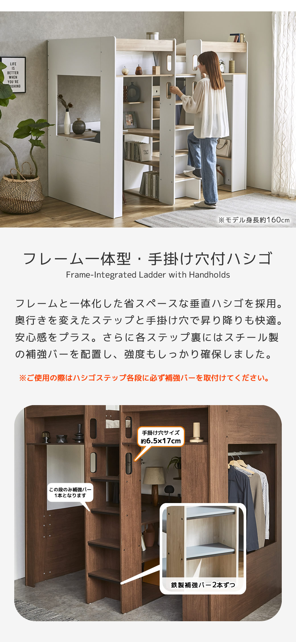 フレーム一体型 持ち手付き中央に配置したハシゴ