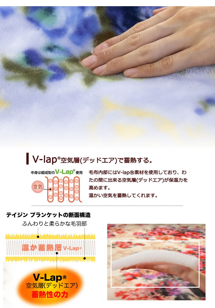 テイジン V-lap(R)使用！蓄熱・あったか掛け毛布 シングル 2枚合わせ ブランケット 花柄 : 13000085 : ベッド通販  ネルコンシェルジュ neruco - 通販 - Yahoo!ショッピング