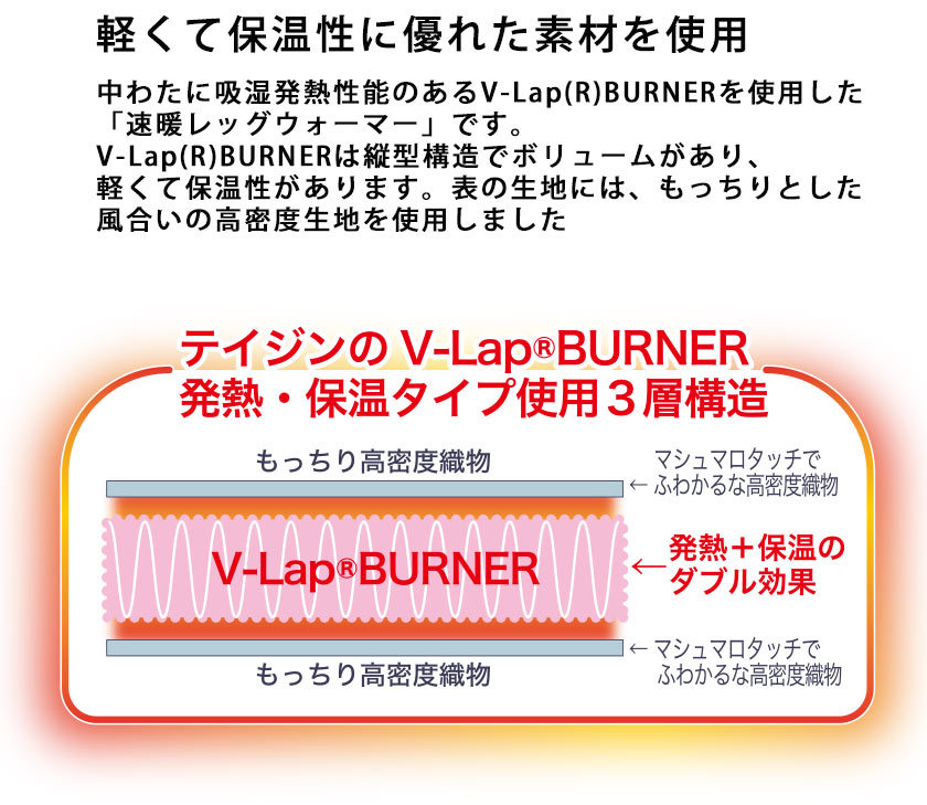 TEIJIN 速暖 レッグウォーマー 同色2足組 軽量、保温性に優れて暖か 優れた吸湿発熱性能のテイジンのV-Lap(R)BURNERを中わたに使用  防寒 冬 冷え対策 :13050088:家具のインテリアオフィスワン - 通販 - Yahoo!ショッピング