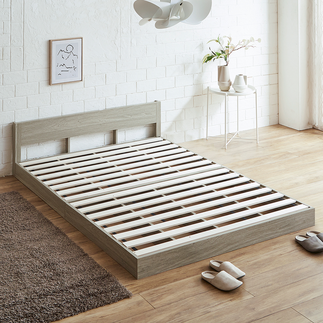 フロアベッド/ダブル (ホワイト) フレームのみ 棚・コンセント付き W