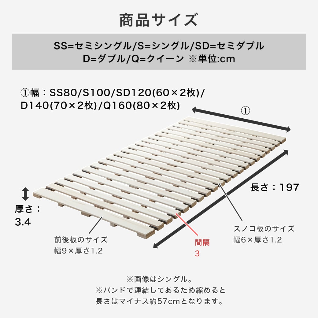 ロール桐すのこマットのサイズ詳細