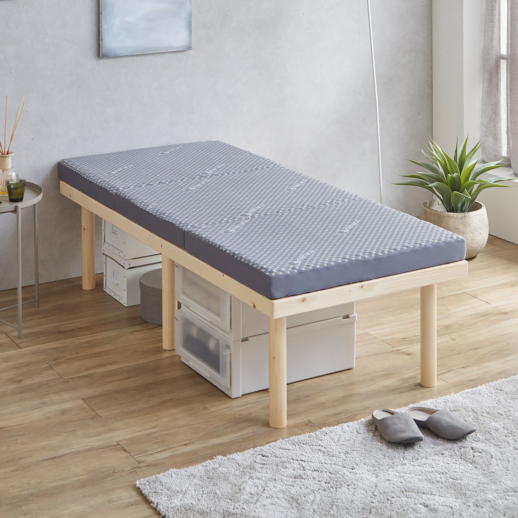 ベッド バノン すのこベッド ハイタイプ セミシングルショート 長さ180cm 木製 三つ折りウレタンマットレスセット 耐荷重700kgクリア 組立簡単 低ホルム | ネルコンシェルジュ | 01