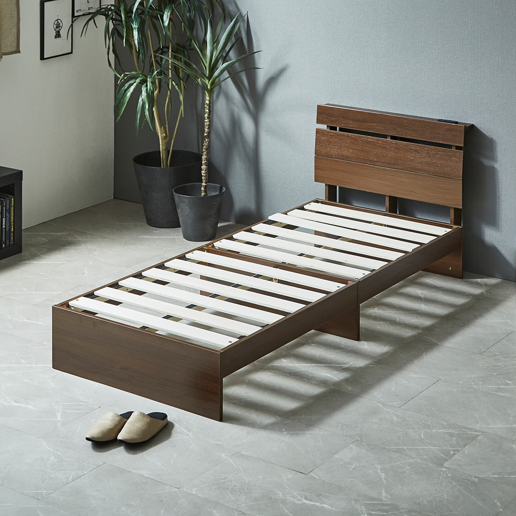 フォルカ Folca すのこベッド 棚付き コンセント付き 木製 セミシングルショート 北欧 モダン モルタル調 : 家具のインテリアオフィス ...