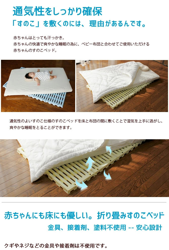 ベビーベッド】ベビー用樹脂折りたたみすのこベッド（ベビー