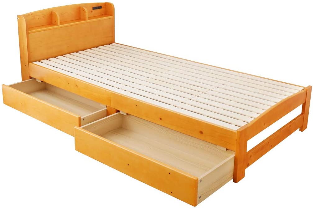 セリヤ 収納すのこベッド シングル フレームのみ 木製 棚付き コンセント 北欧調 カントリー調 ナチュラル/ホワイト/ライトブラウン | ベッド ベット｜ioo｜02