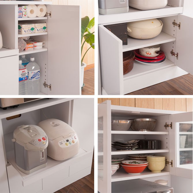 食器棚 キッチンボード Face カップボード幅90cm ホワイト レンジ 