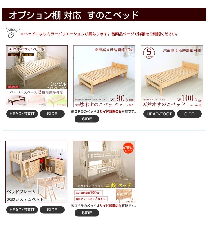 オプション品 棚60　対応すのこベッド一覧 