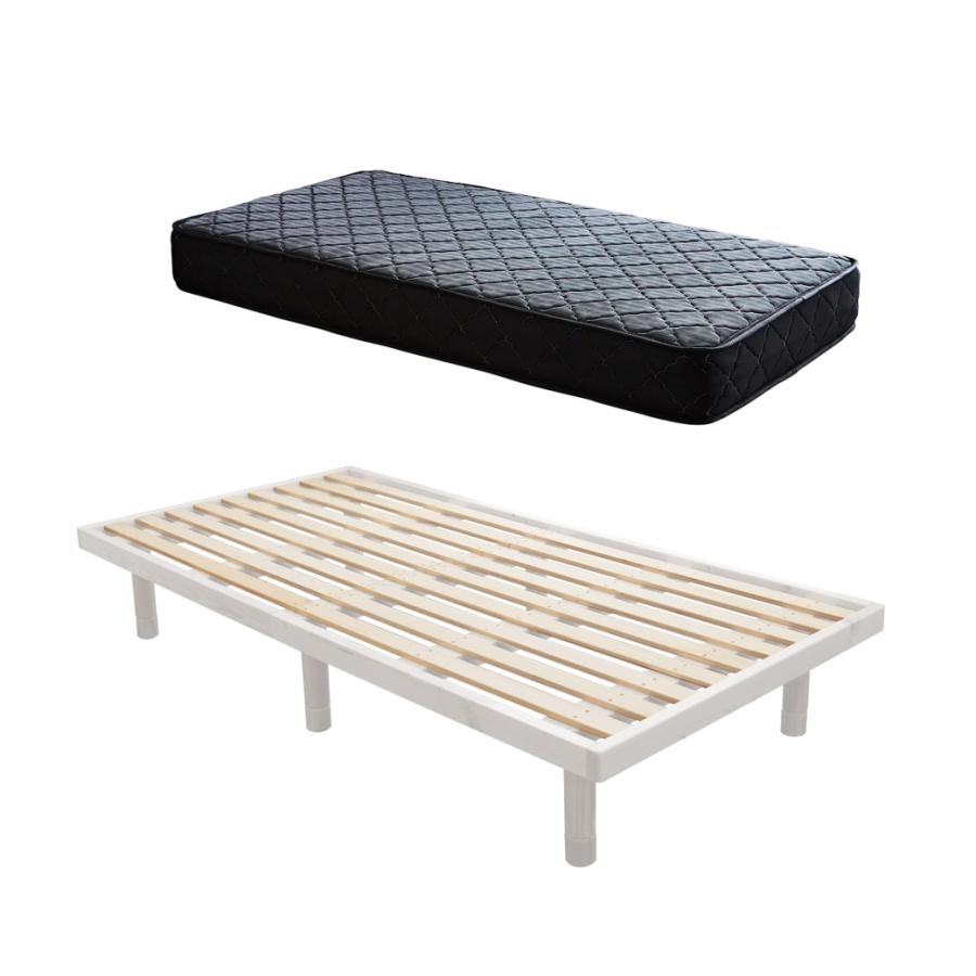 すのこベッド　シングルベッド　木製ベッド　マットレス付き　ポケットコイルマットレス　マットレスセット　ふつう　組立簡単　ヘッドレス　北欧　一人暮らし　ベット