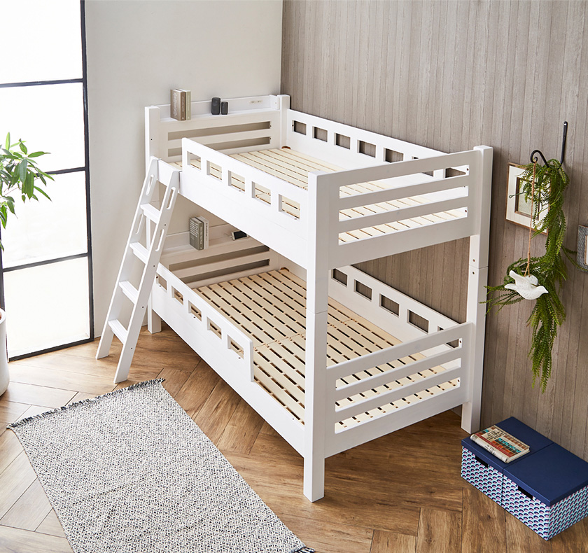 2段ベッド 高さ160cm ベッドフレーム シングル 木製 棚付き コンセント 