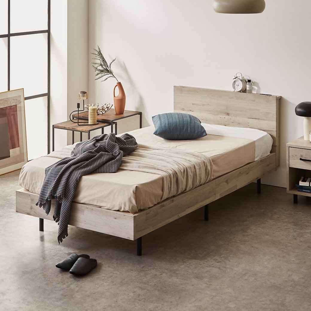 ネルコンシェルジュ 棚付きベッド すのこベッド ベッドフレームのみ