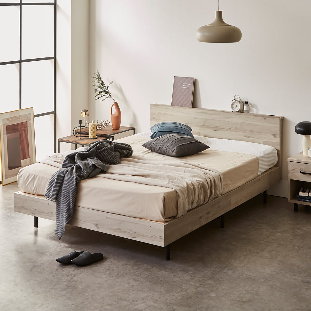 ネルコンシェルジュ 棚付きベッド すのこベッド ベッドフレームのみ