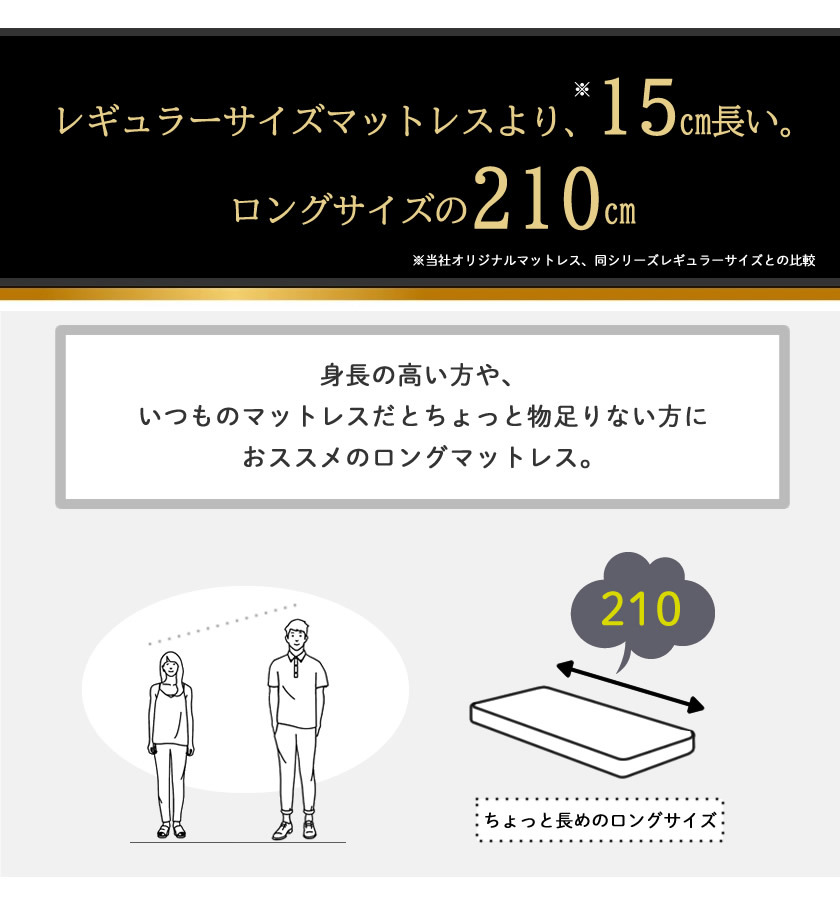 210cm 身長の高い方などにおススメのロングマットレス。