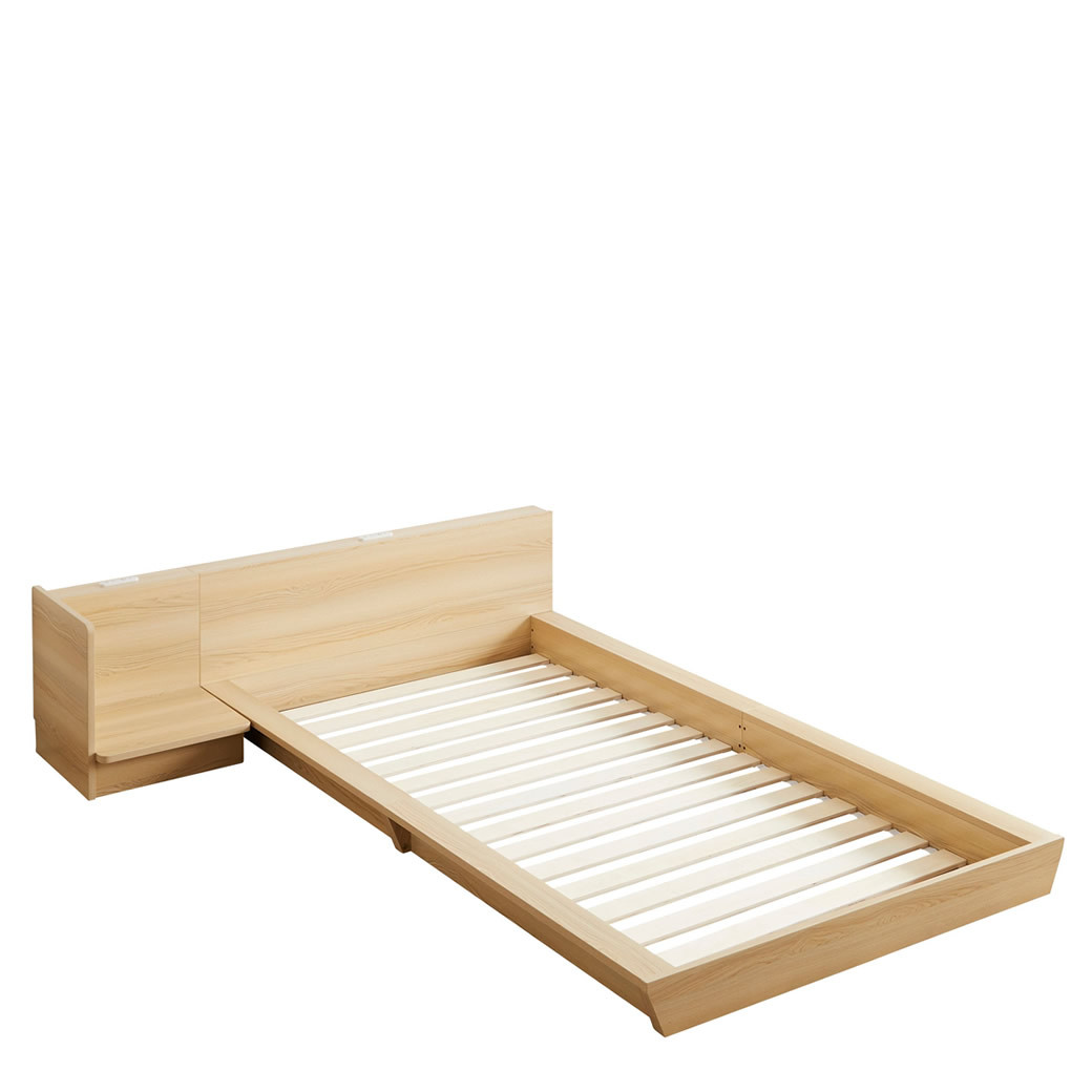 Platform Bed ローベッド セミダブル ナイトテーブルR(右) 棚付きコンセント2口 木製ベッド フロアベッド ステージベッド すのこ｜ioo｜03