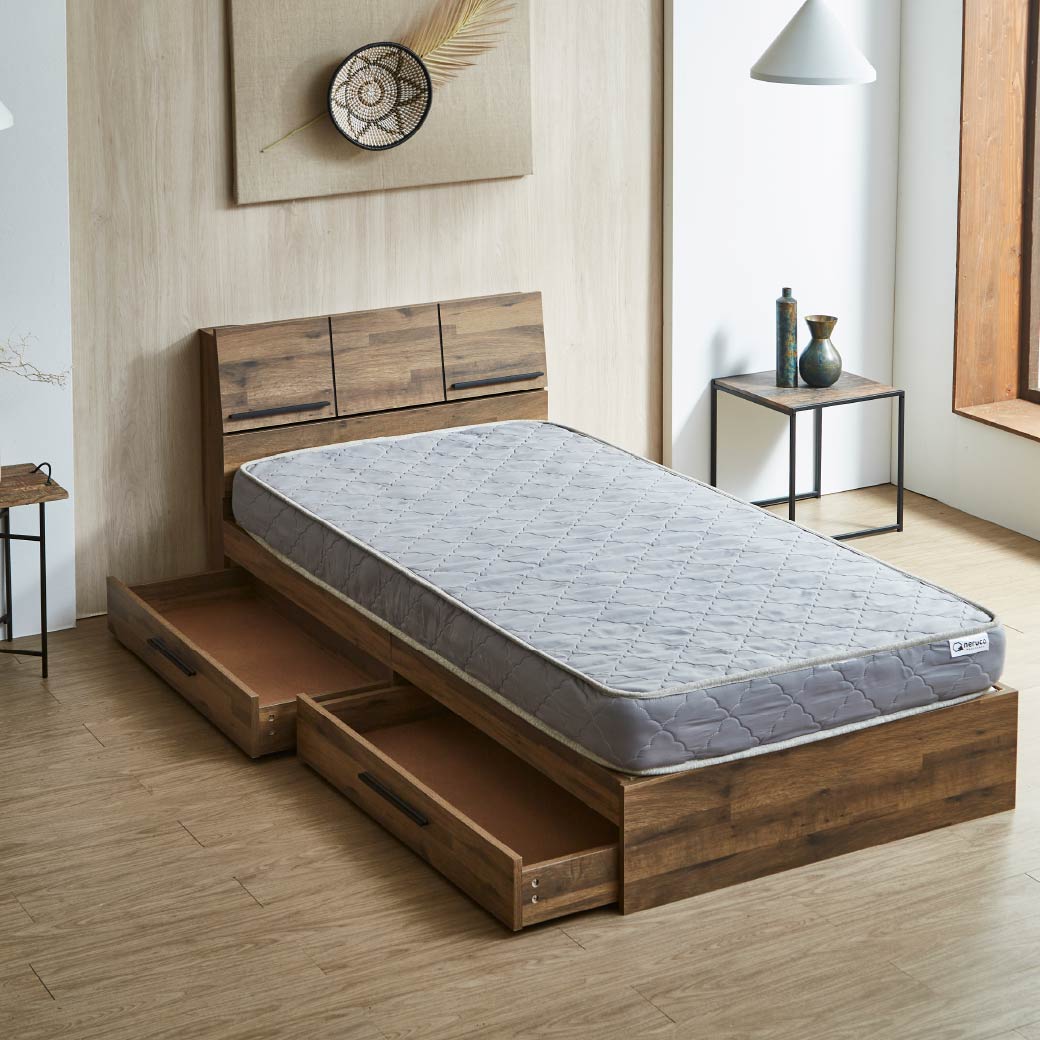 収納付きベッド すのこベッド 収納ベッド シングル マットレスセット ネルコZポケットコイルマットレス付き 棚 USB Type-A Type-C