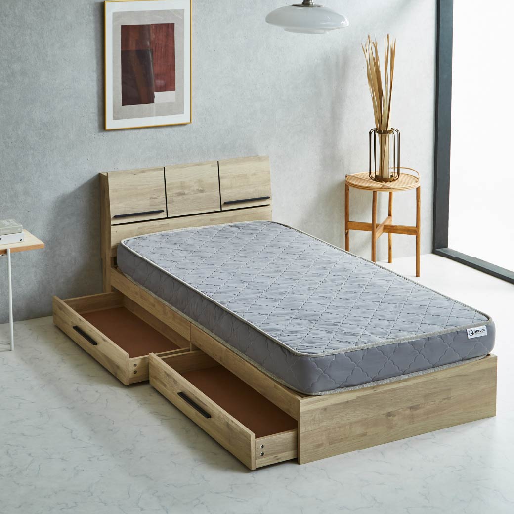 収納付きベッド すのこベッド 収納ベッド シングル マットレスセット ネルコZポケットコイルマットレス付き 棚 USB Type-A Type-C