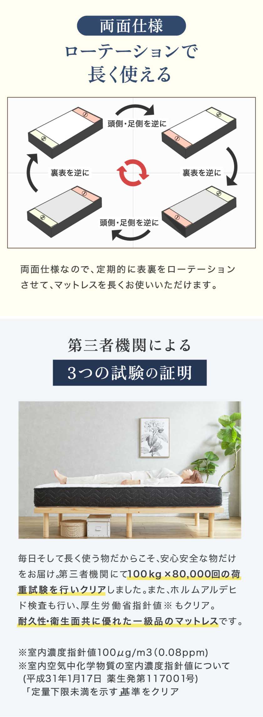 ニット生地の中綿には帝人マイティトップを使用。抗菌防臭・防ダニ加工が施されています。