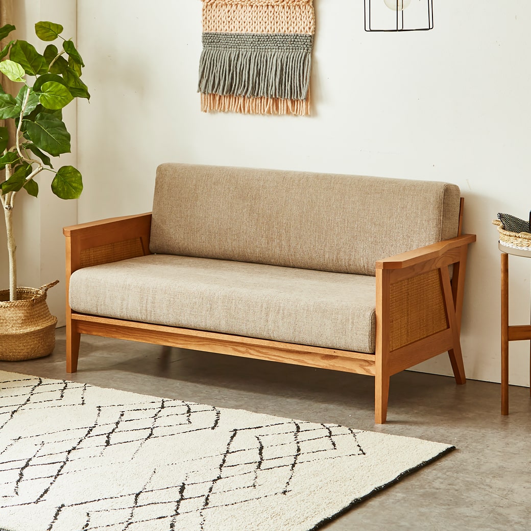 ネルコンシェルジュ 2人掛けソファ 2Pソファ ビレ ラタン ファブリック