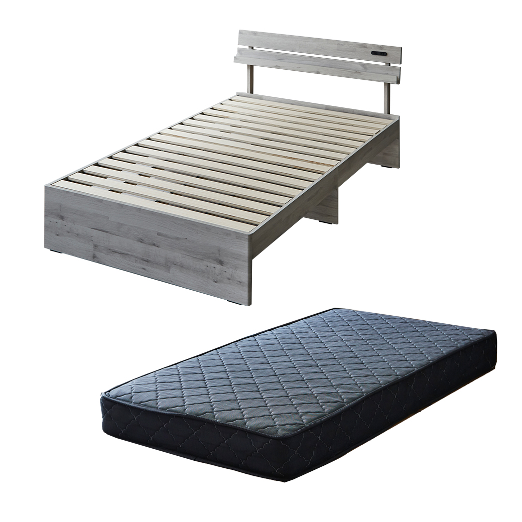 すのこベッド 棚付き Elmi セミダブルサイズ 20cm厚マットレス付き