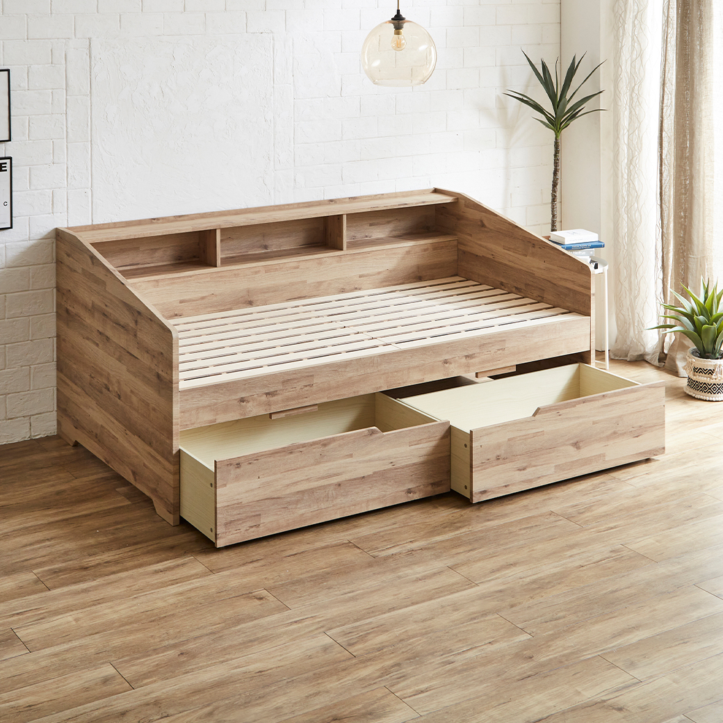 サイド棚付きベッド デイベッド 引き出し付き Shelvesbed