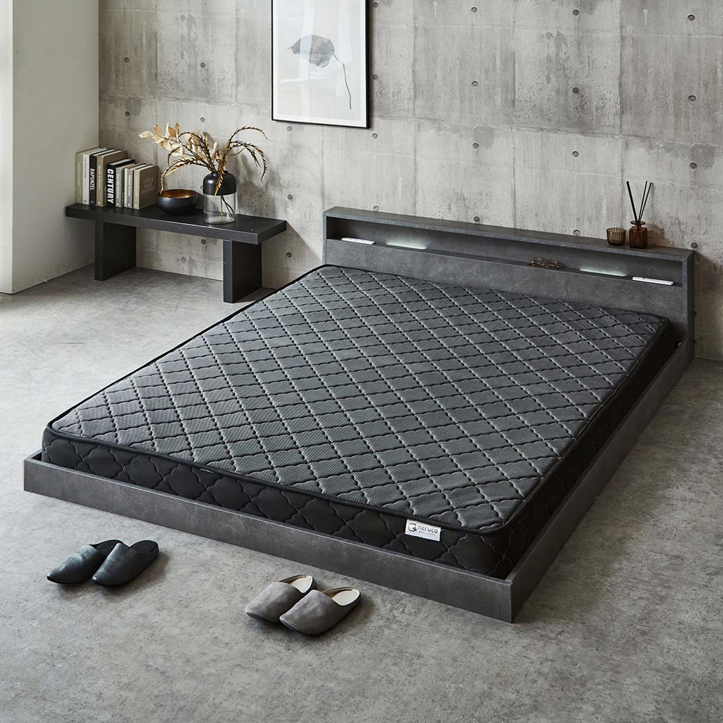 ローベッド 照明付きフロアベッド ノクサス キング バリューポケットコイルマットレス付き すのこ マットレス付き_1