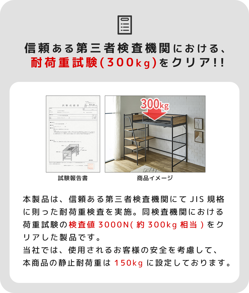 耐荷重試験 300kg 試験報告書 ベッド