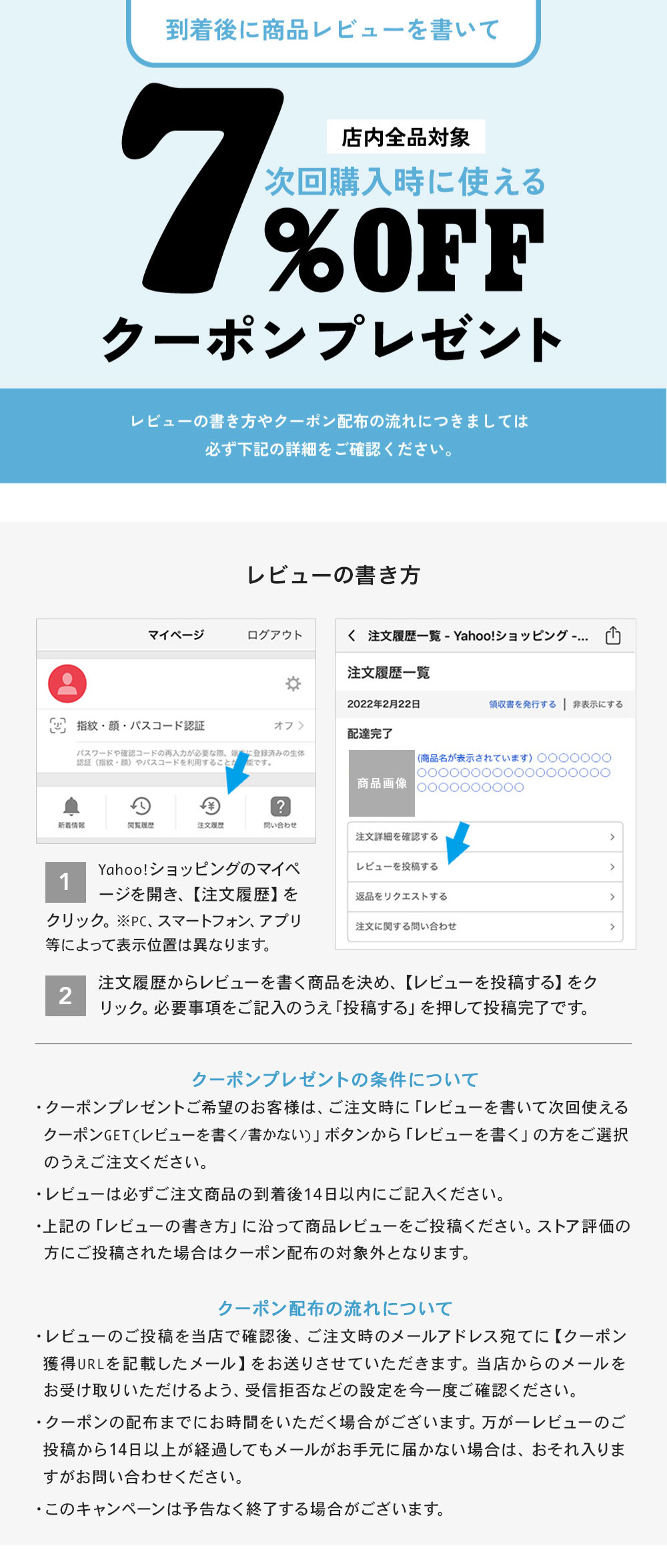 7%クーポンレビューの書き方