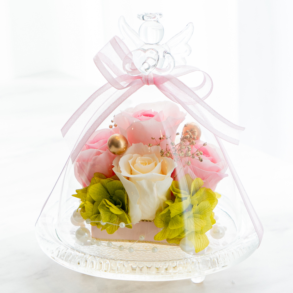 母の日 プリザーブドフラワー ガラスドーム エンジェル プレゼント 退職祝い 結婚祝い ギフト お祝い 花 フラワー ペット 犬 お供え お悔み | プリザーブドフラワーIPFA | 01