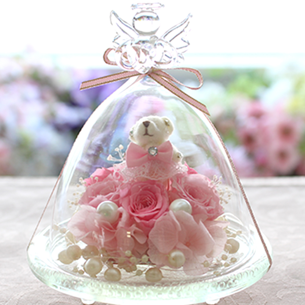 プリザーブドフラワー 誕生日 結婚祝い 退職祝い ギフト プレゼント プロポーズ 花 バラ 光る ガラスドーム ハッピーベア 送料無料 | プリザーブドフラワーIPFA | 01
