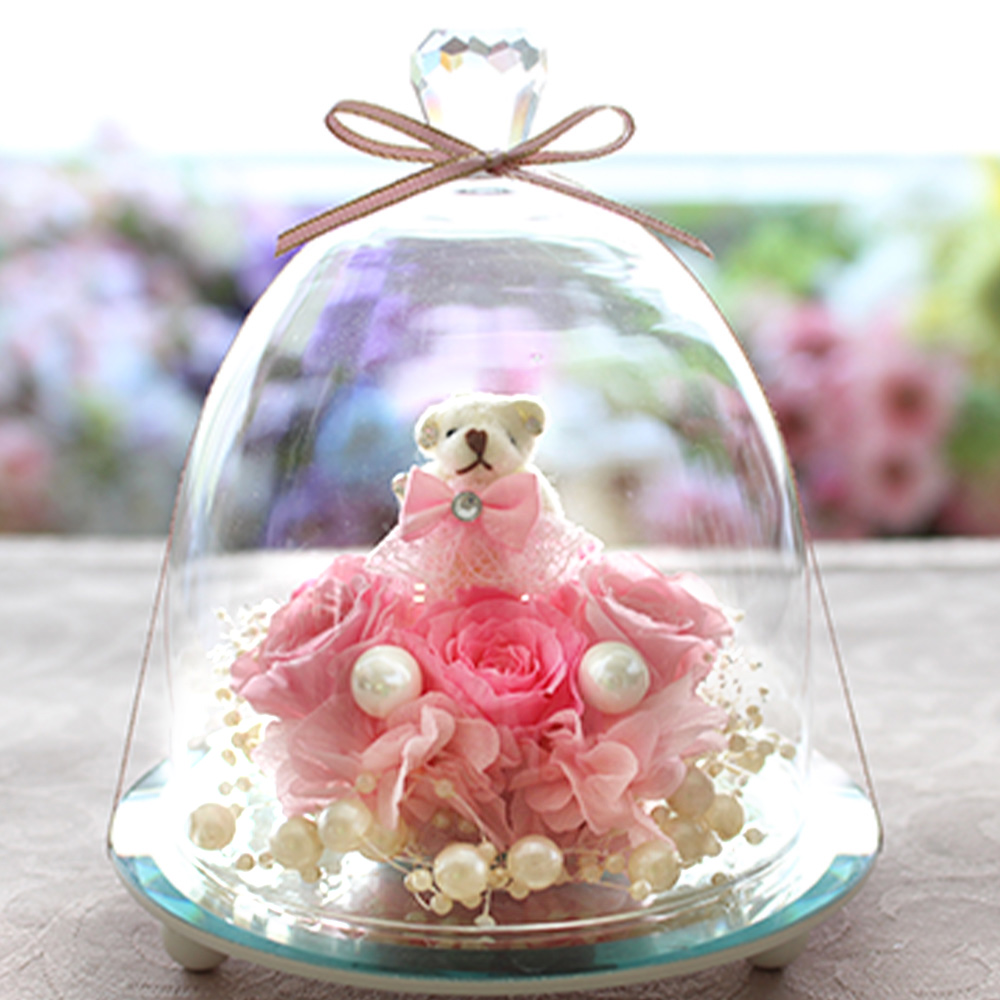 プリザーブドフラワー 誕生日 退職祝い ギフト 誕生日プレゼント プロポーズ 花 バラ 光る ガラスドーム ハッピーベア 送料無料 | プリザーブドフラワーIPFA | 01
