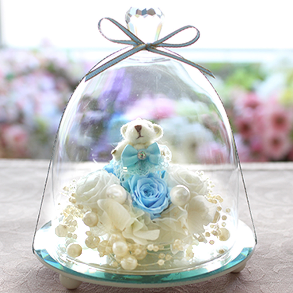プリザーブドフラワー 誕生日 退職祝い ギフト 誕生日プレゼント プロポーズ 花 バラ 光る ガラスドーム ハッピーベア 送料無料 | プリザーブドフラワーIPFA | 02