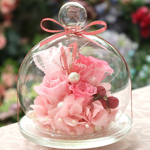 彫刻 名入れ プリザーブドフラワー ギフト 誕生日 退職祝い プレゼント 結婚祝い 結婚式 ガラスドーム キャンディポット 送料無料 クリスマス | プリザーブドフラワーIPFA | 01