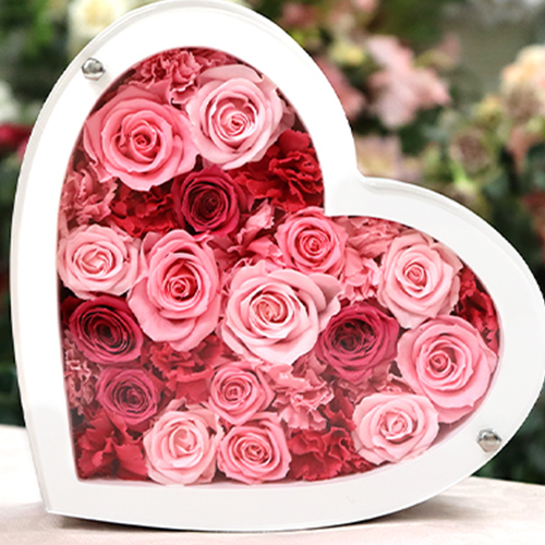 彫刻 名入れ プリザーブドフラワー 退職祝い プレゼント 誕生日 退職祝い 結婚祝い プロポーズ 揺れる ハートフレーム 送料無料 クリスマス | プリザーブドフラワーIPFA | 01