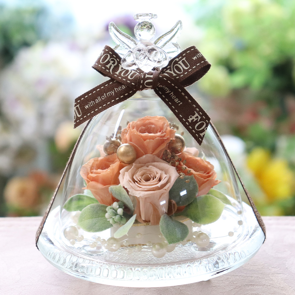 プリザーブドフラワー ペット犬お供え ガラスドーム エンジェル | プリザーブドフラワーIPFA | 01