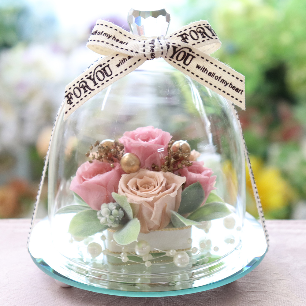 プリザーブドフラワー ペット犬お供え ガラスドーム エンジェル | プリザーブドフラワーIPFA | 04