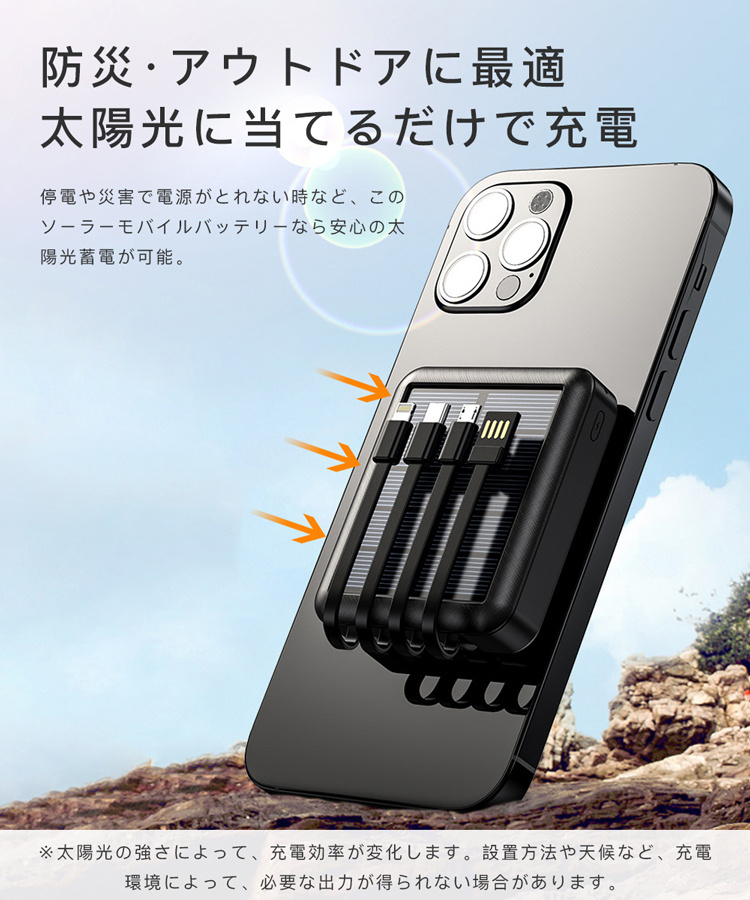 モバイルバッテリー 20000mAh ソーラー充電 高出力 iphone15 大容量