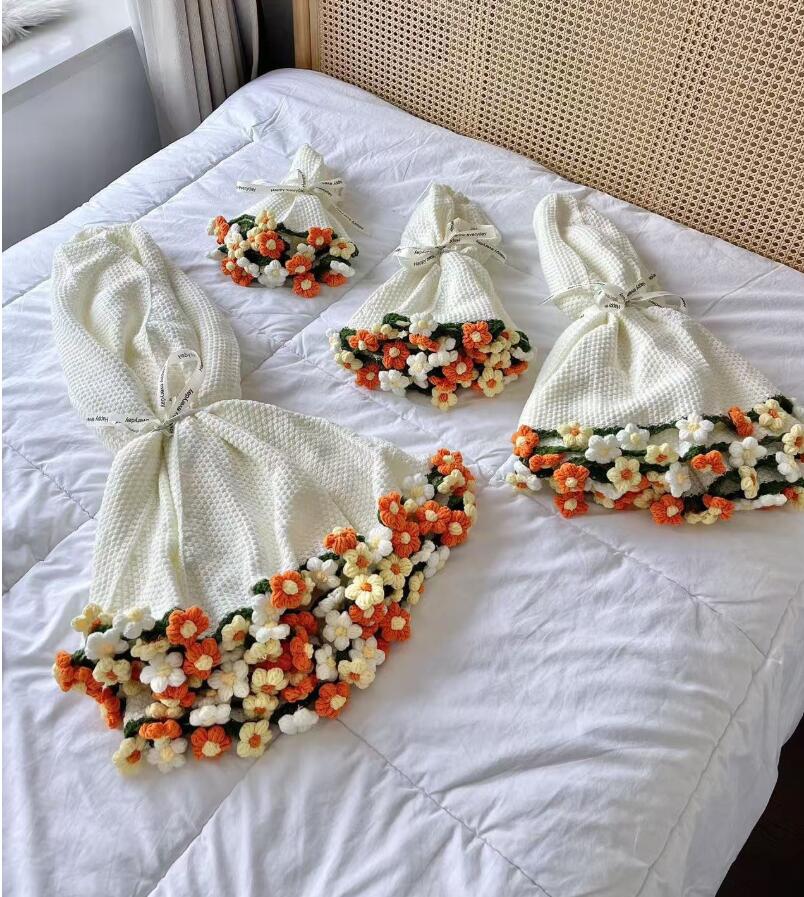 花束ブランケット 贈り物 お礼 お返し 可愛い 手編み ひな菊 ブーケ