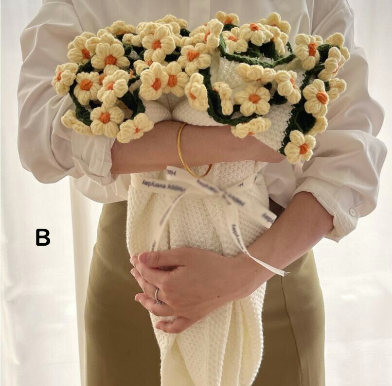 花束ブランケット 贈り物 お礼 お返し 可愛い 手編み ひな菊 ブーケ