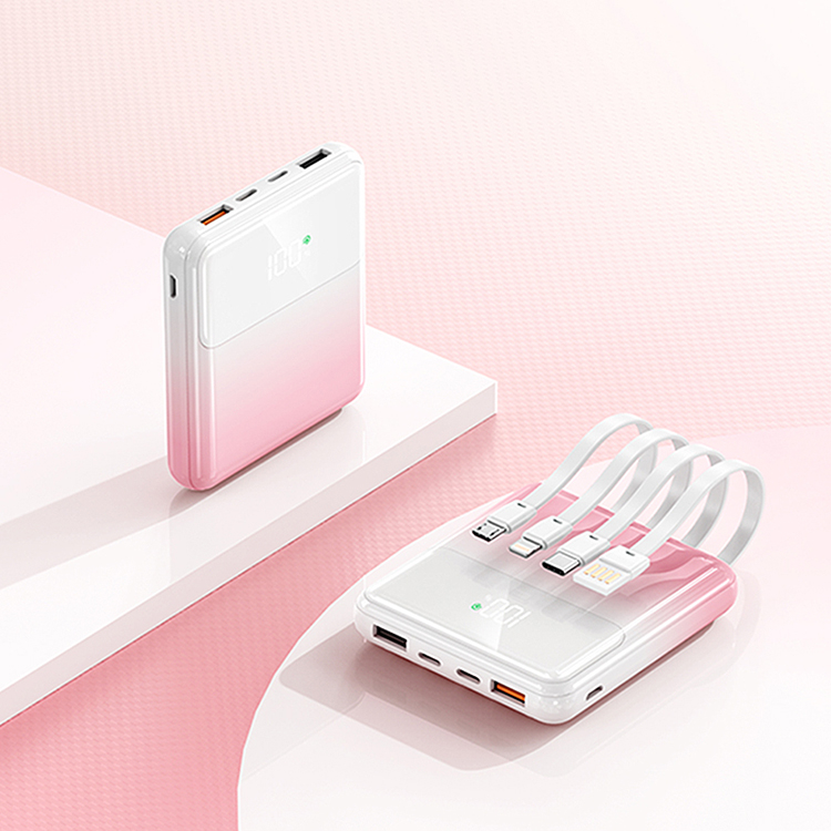 モバイルバッテリー 大容量 20000mAh 4種のケーブル付属 6台同時充電