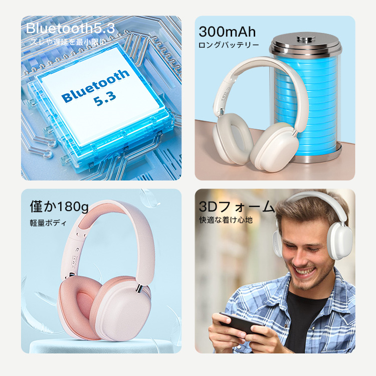 Bluetooth5.3 ワイヤレスヘッドホン Amazon.co.jp: ヘッドホン ヘッドホン bluetooth ワイヤレス