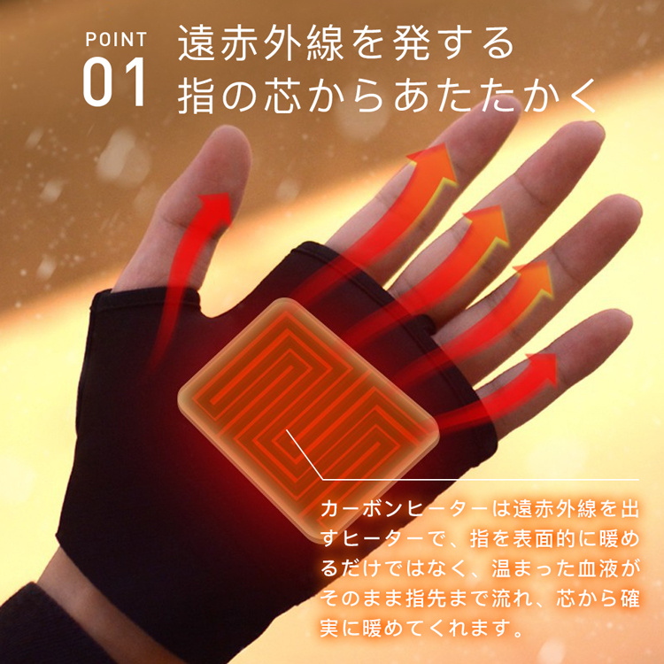 電熱グローブ 指なし 電熱手袋 レディース メンズ 電気 ヒーター